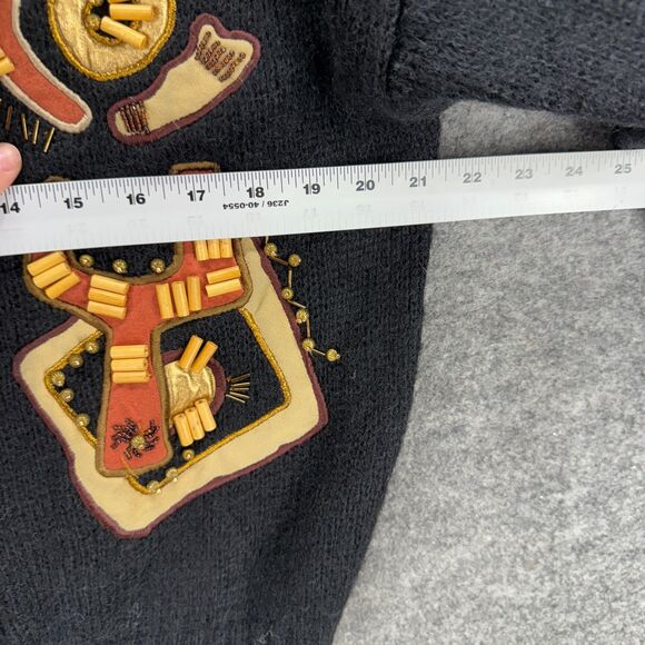 I.B. Diffusion Cardigan Women S Small Black Geometric Knit Wool Button Collared - Picture 4 of 6